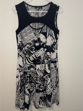 Bali Black & White Graphic Print Sleeveless Fit & Flare Dress Women’s M/L